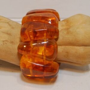 Vintage cuff Bracelet Tortoise Shell‎ Bakelite beaded jewelry elastic Chunky 70s